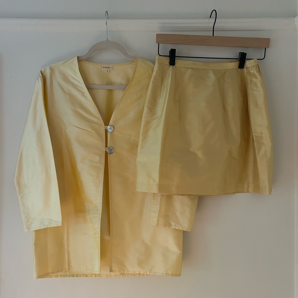 DONNI Yellow Silk Taffeta Blouse with Matching Vintage Silk Mini Skirt